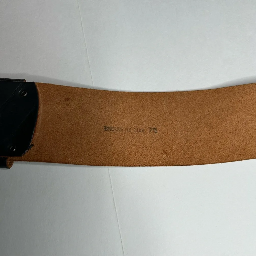 Vintage '84 Paris Statement Wide Belt Croute de Cuir Leather with Silver Buckle